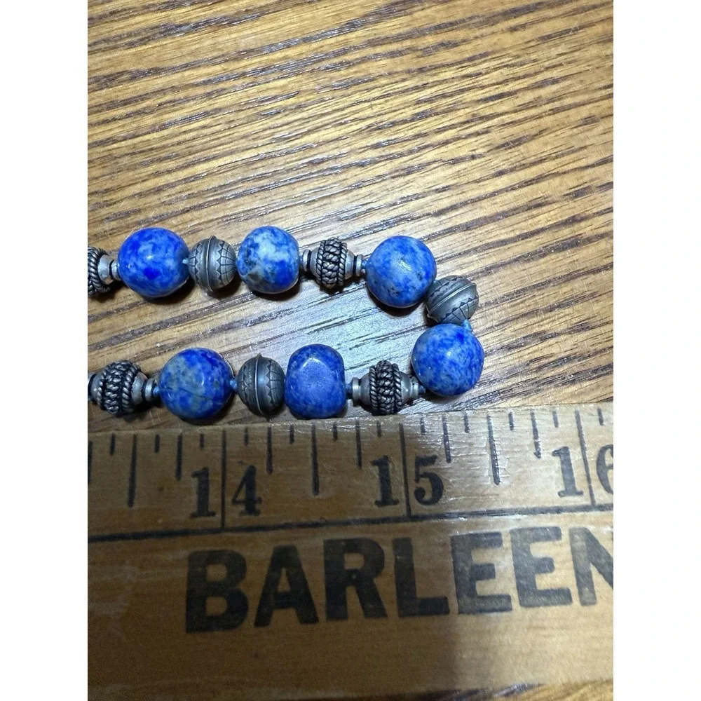 Native Pearl Lapis Lazuli Desert Southwest Native Bench Bead Silver Necklace 31